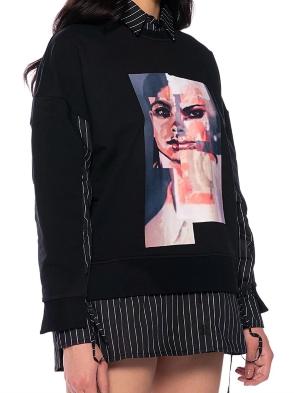 Size XL Black Edgy Facial Graphic Print Oversized Sweat-Top
